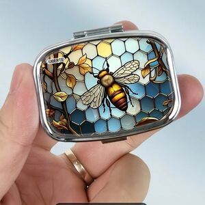🆕️💊🐝PORTABLE METAL PILL BOX ORGANIZER WITH MIRROR🐝💊